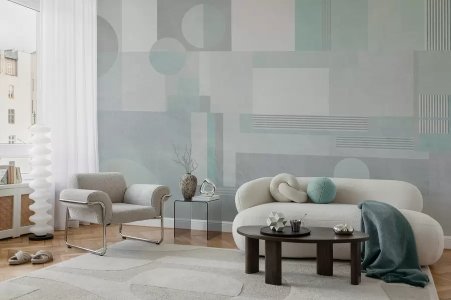fototapeter abstrakt geometri i grågrønne toner w04635v3