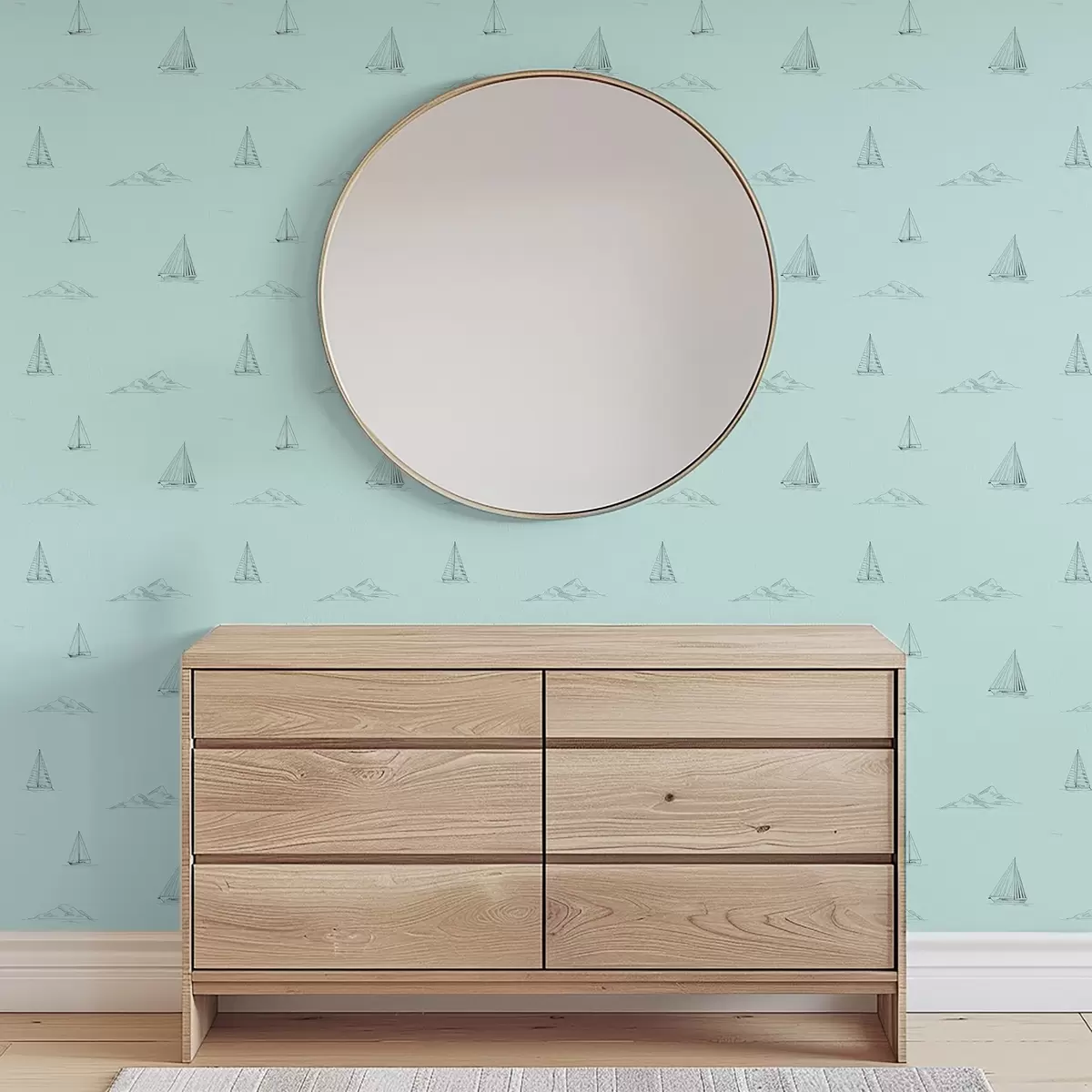 Bakgrunn Skisse av yachter og øyer, mintgrønn bakgrunn a00654v4