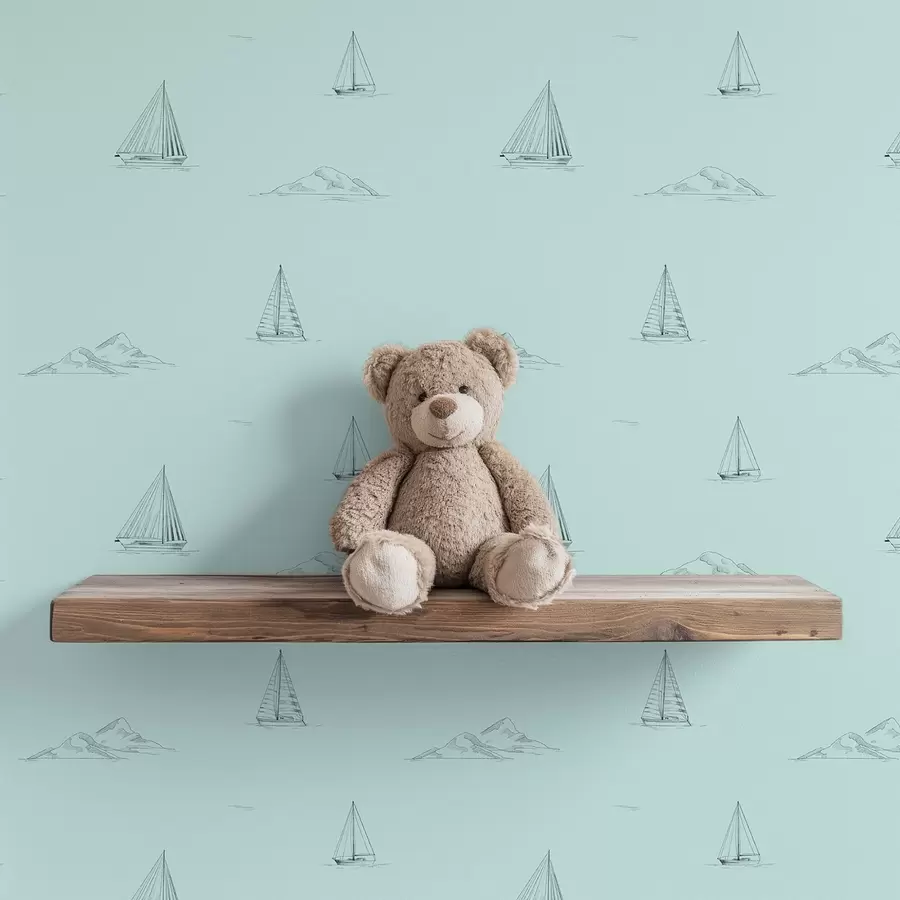 fototapeter Skisse av yachter og øyer, mintgrønn bakgrunn a00654v4