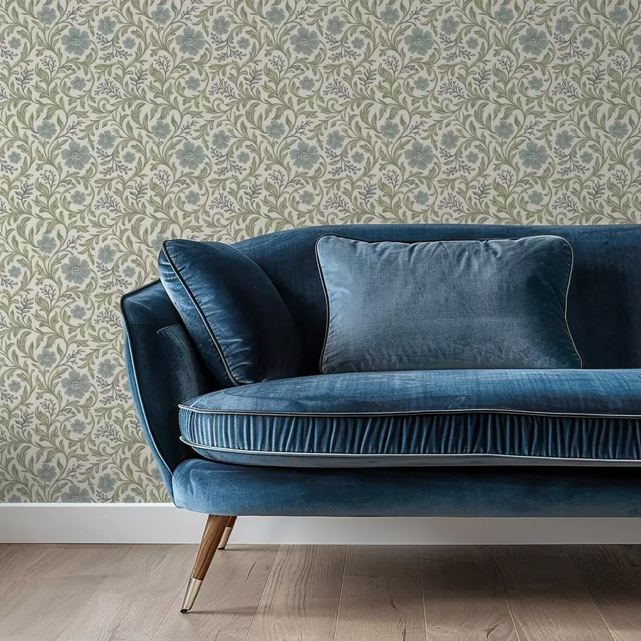 fototapeter Salviegrå blomsterornament på lys bakgrunn a00712