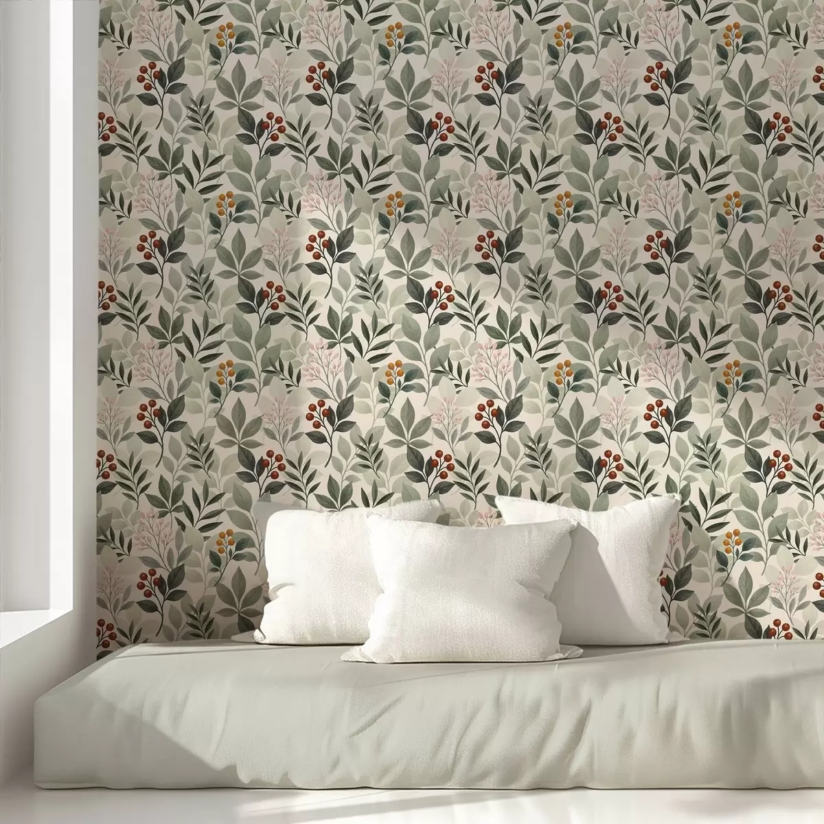 Bakgrunn Blader med bær, lys bakgrunn a00713