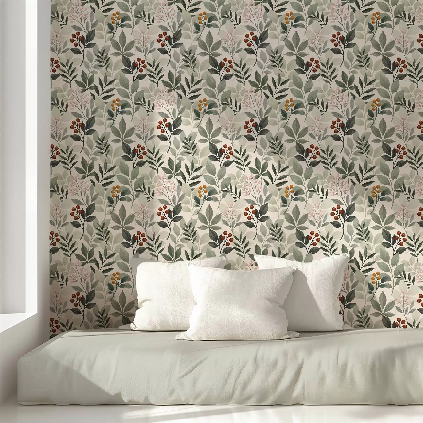 fototapeter Blader med bær, lys bakgrunn a00713