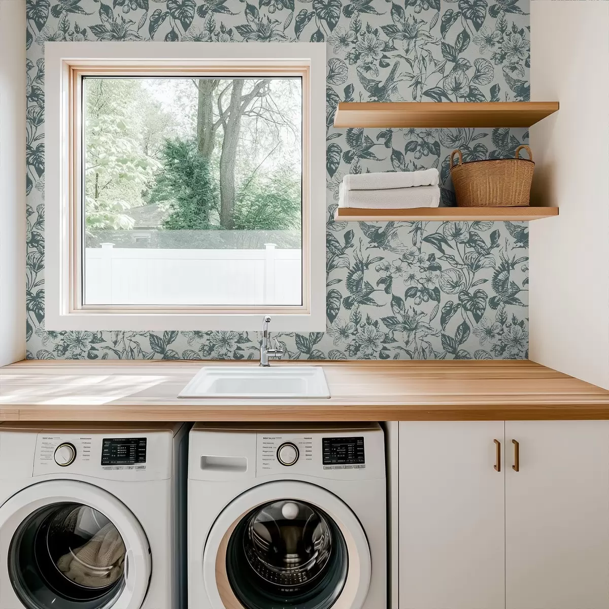 Bakgrunn Monokrom blomsterornament med fugler a00737