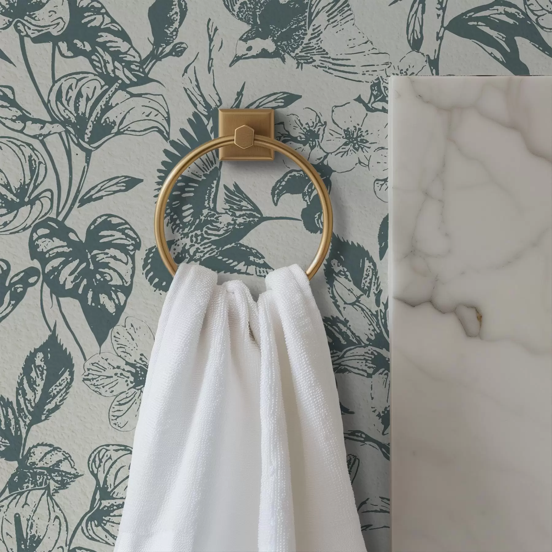 fototapeter Monokrom blomsterornament med fugler a00737