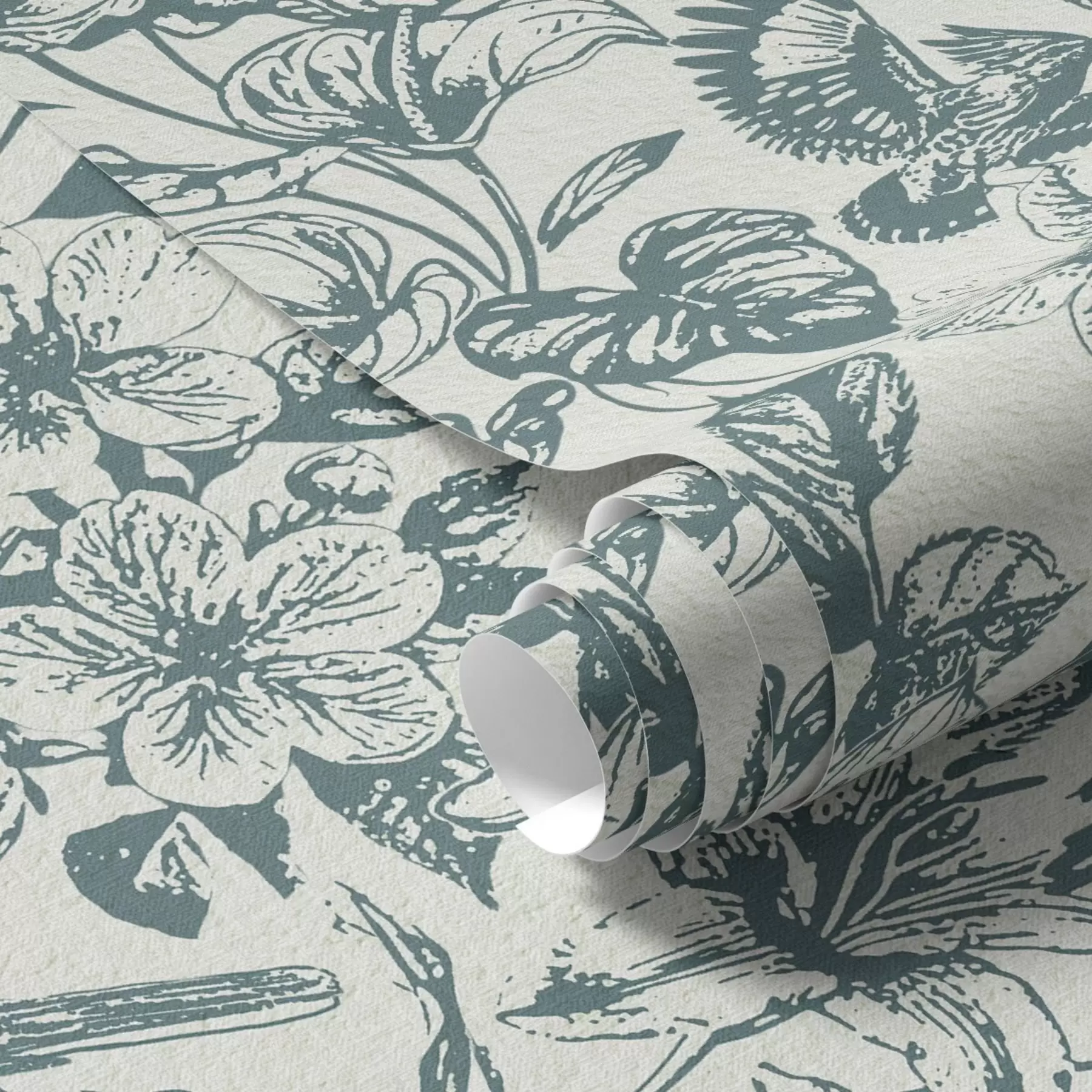 fototapeter Monokrom blomsterornament med fugler a00737