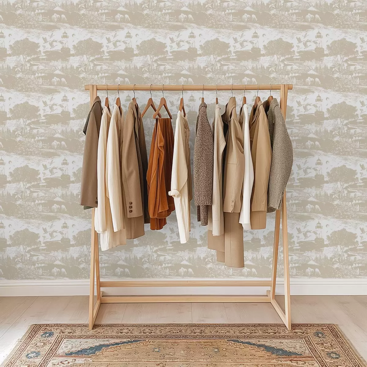 Bakgrunn Scene med fyr, trær og hus i sienna a00739