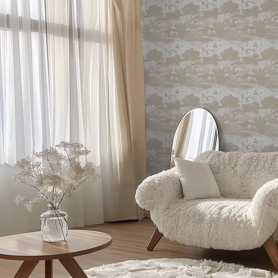 fototapeter Scene med fyr, trær og hus i sienna a00739