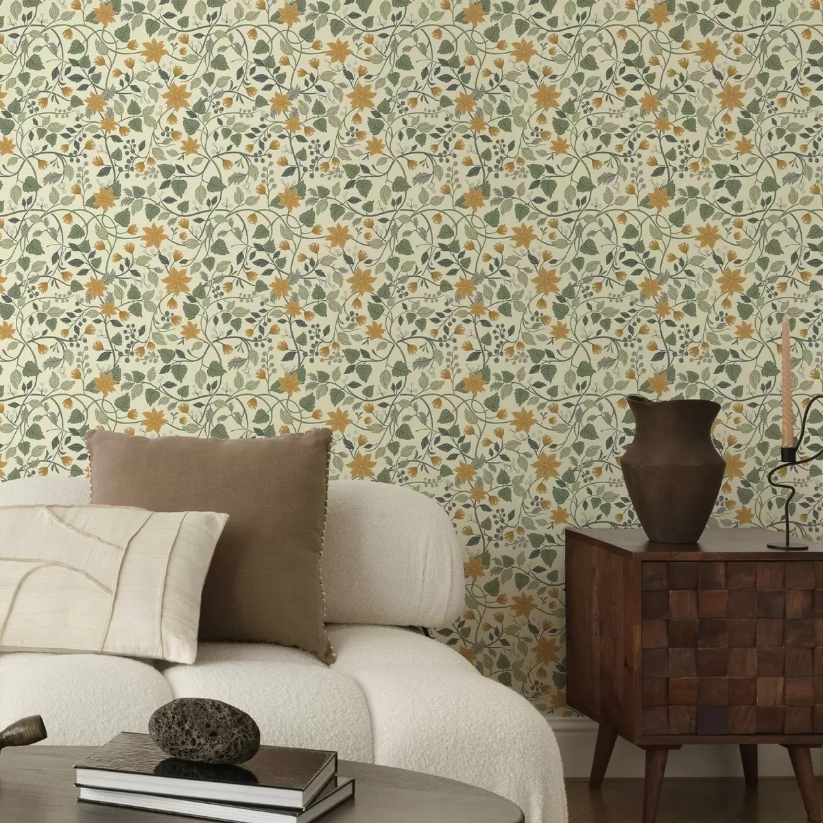 Bakgrunn Klatring på blomstergrener med gule blomster og bær a00750