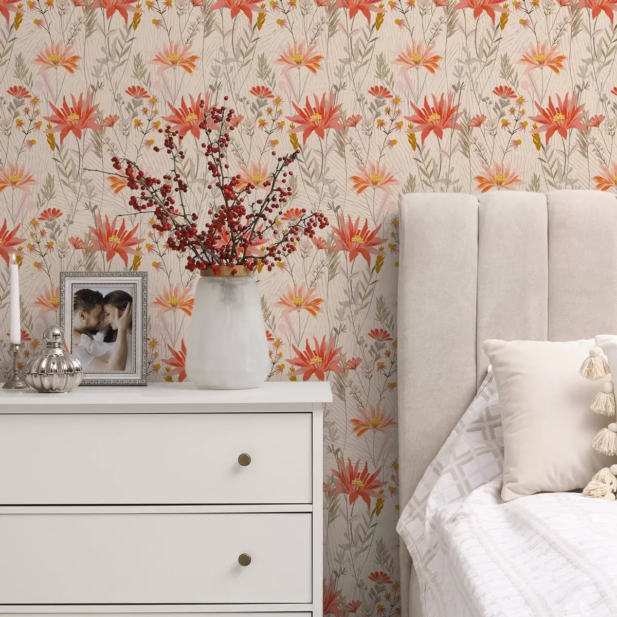 Bakgrunn Villblomster i varme farger på beige bakgrunn a00751