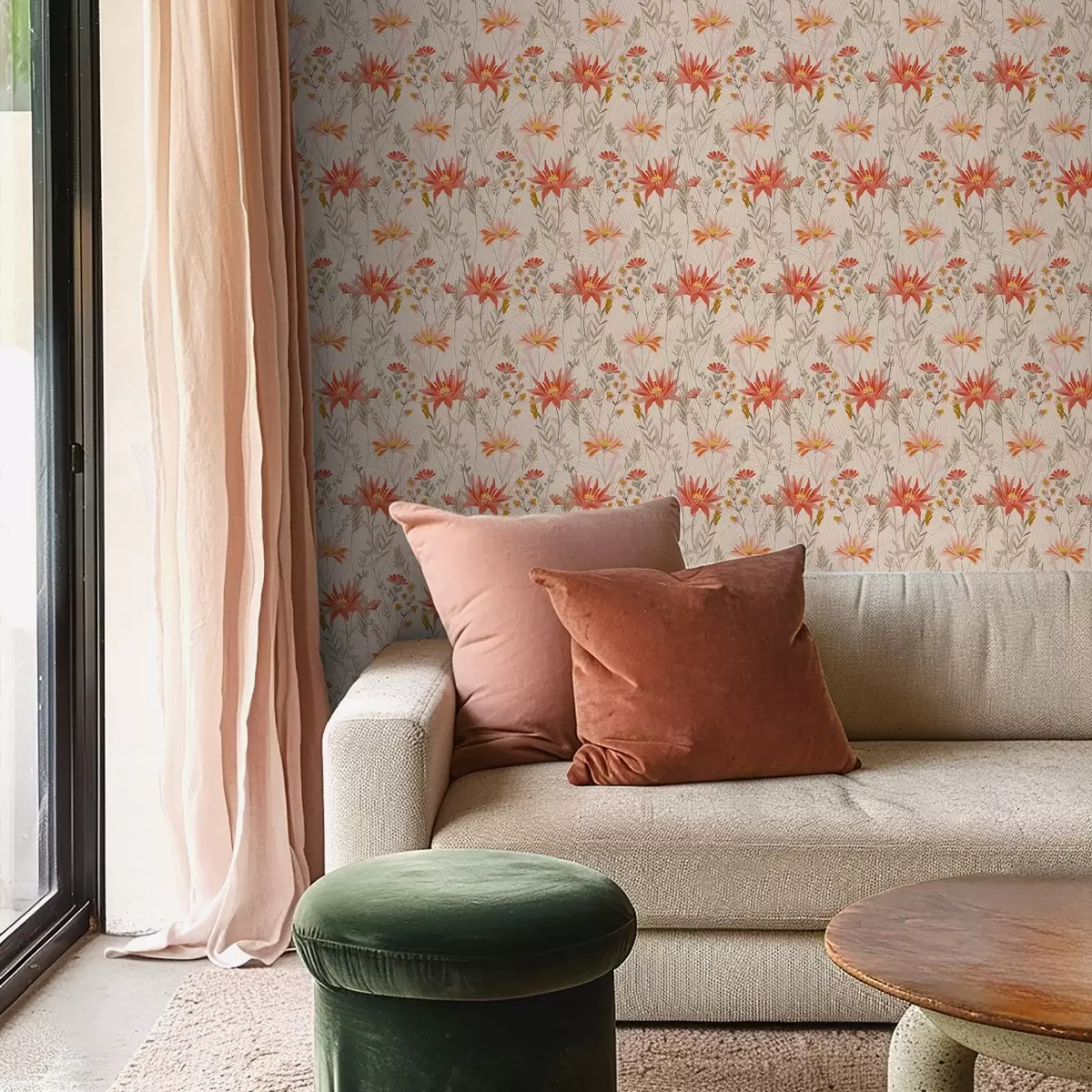 Bakgrunn Villblomster i varme farger på beige bakgrunn a00751