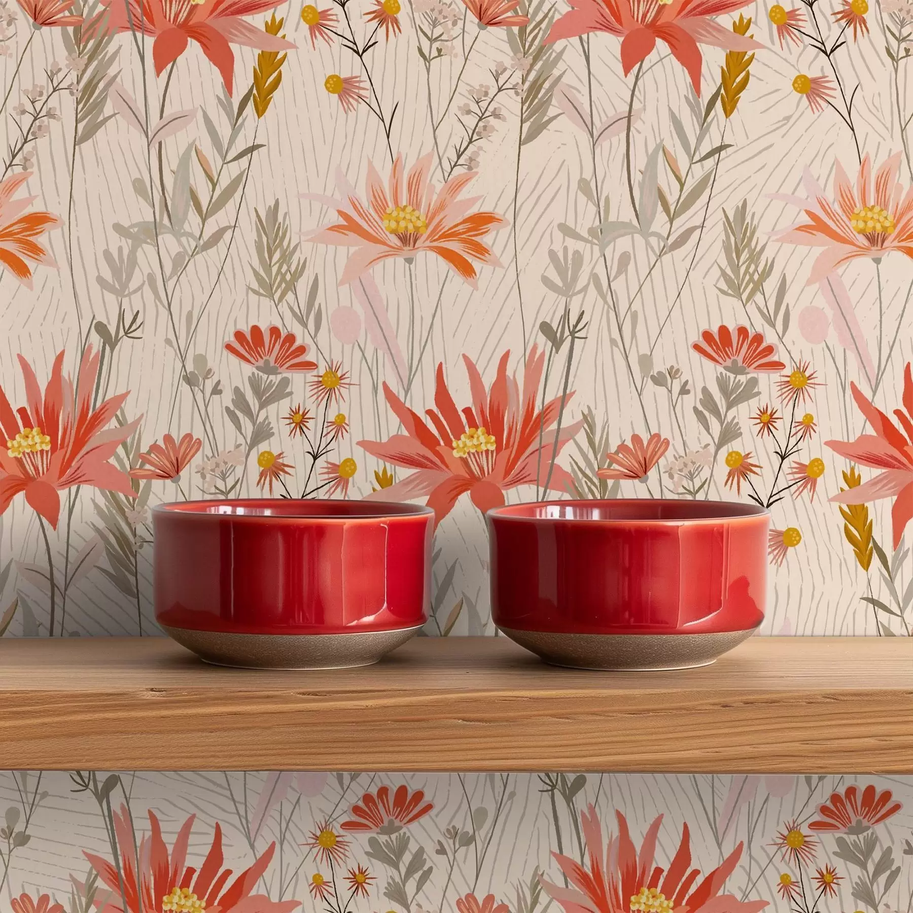 fototapeter Villblomster i varme farger på beige bakgrunn a00751