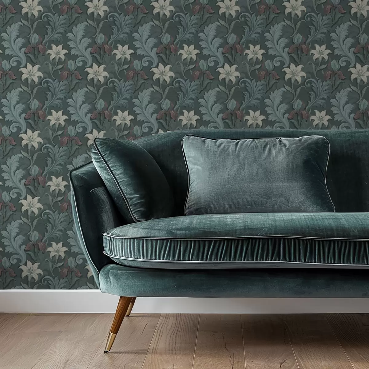 Bakgrunn Mørkegrønn bakgrunn med iris og dekorative blader a00755