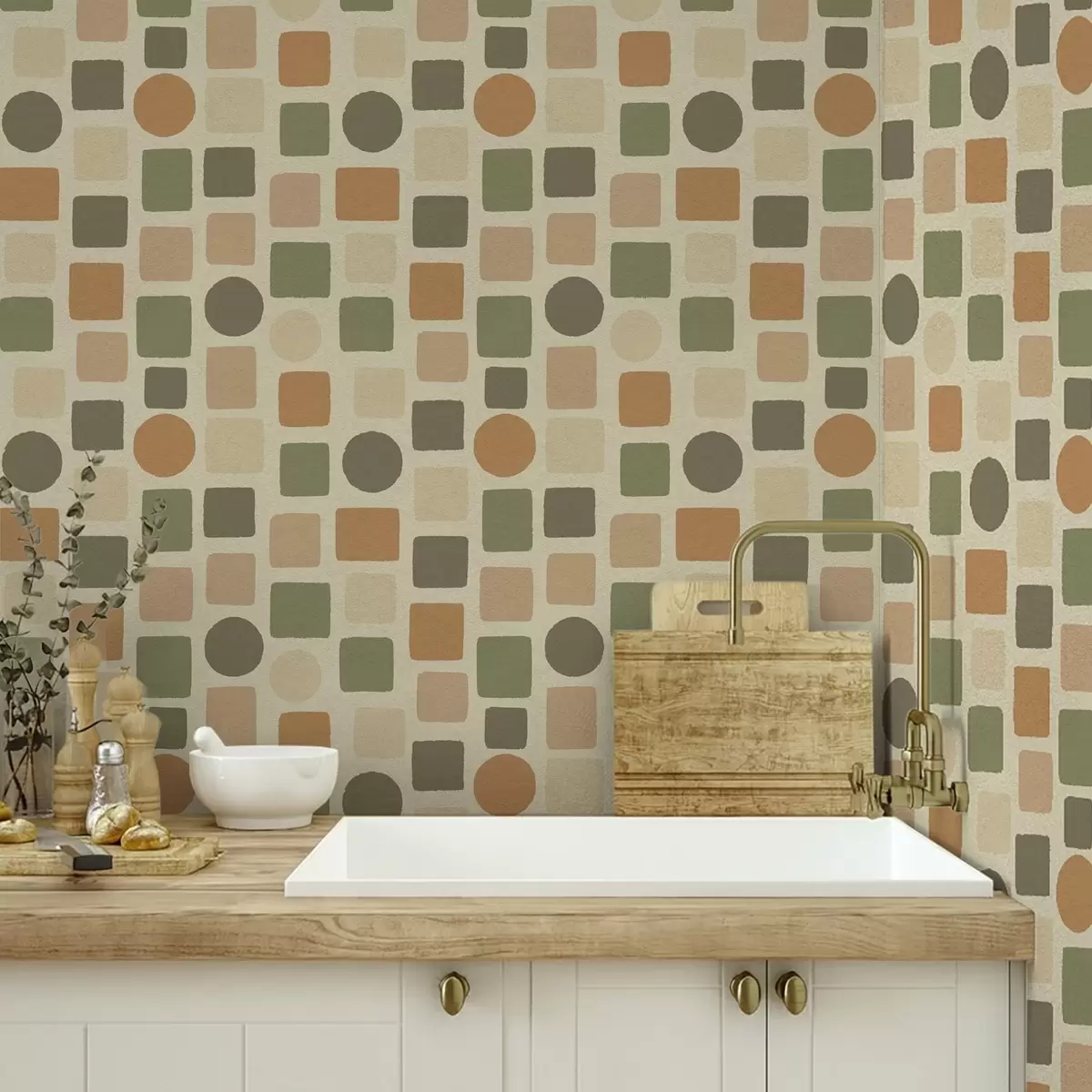 Bakgrunn Geometrisk mønster av firkanter og sirkler i varme farger a00759