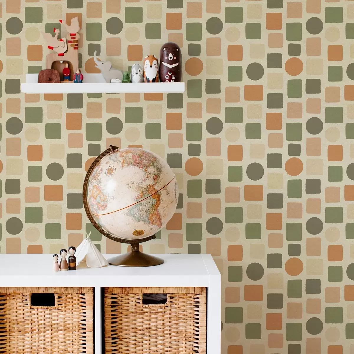 Bakgrunn Geometrisk mønster av firkanter og sirkler i varme farger a00759