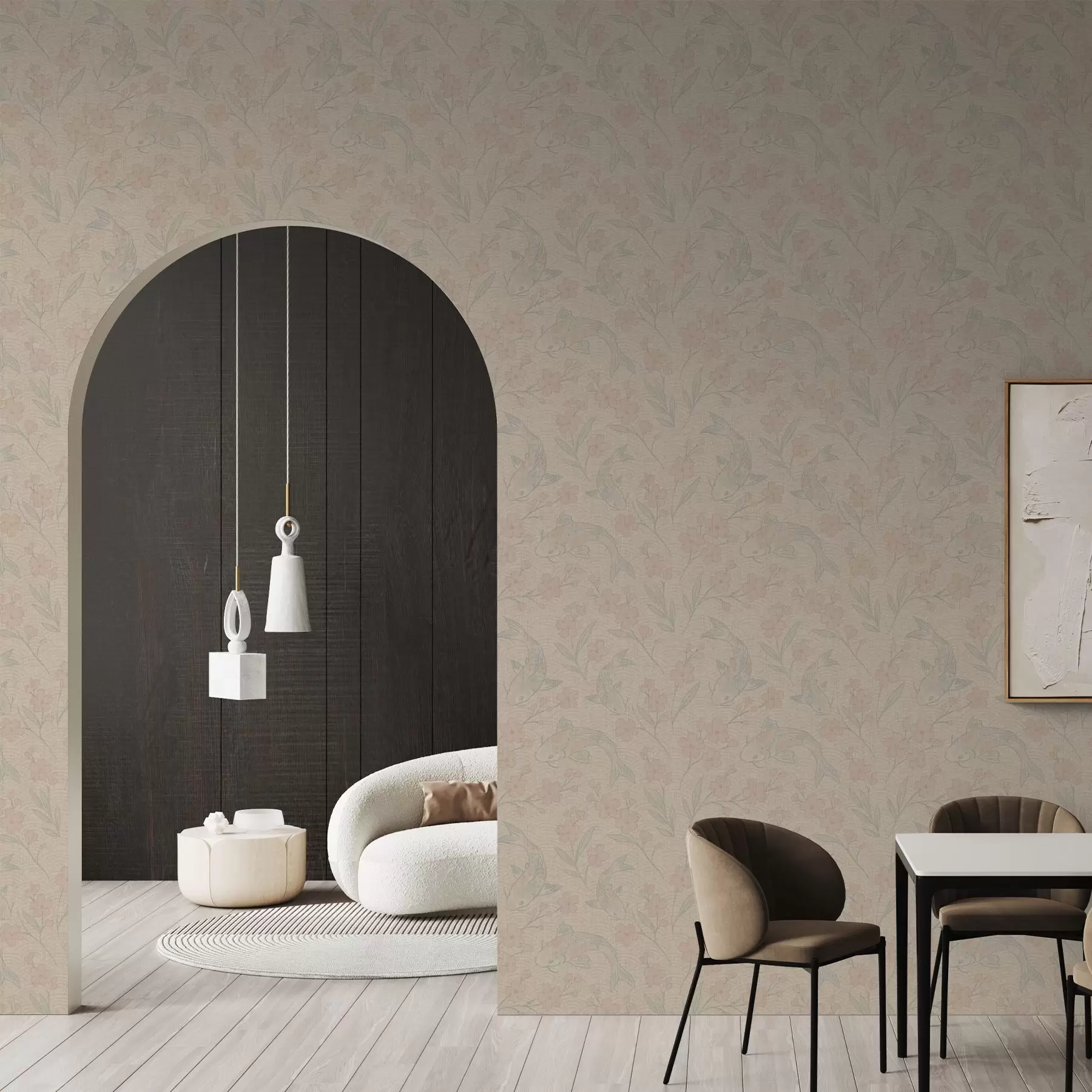 fototapeter Karper blant blomster i myke beige-rosa nyanser a00766