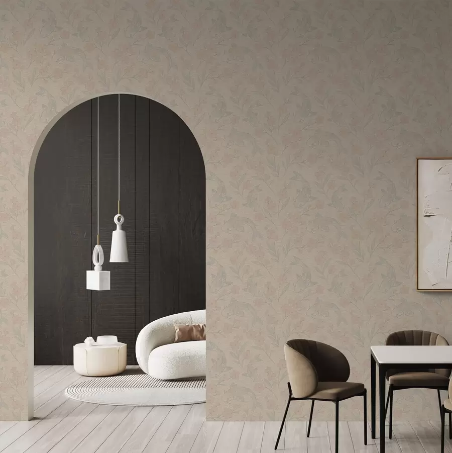 fototapeter Karper blant blomster i myke beige-rosa nyanser a00766