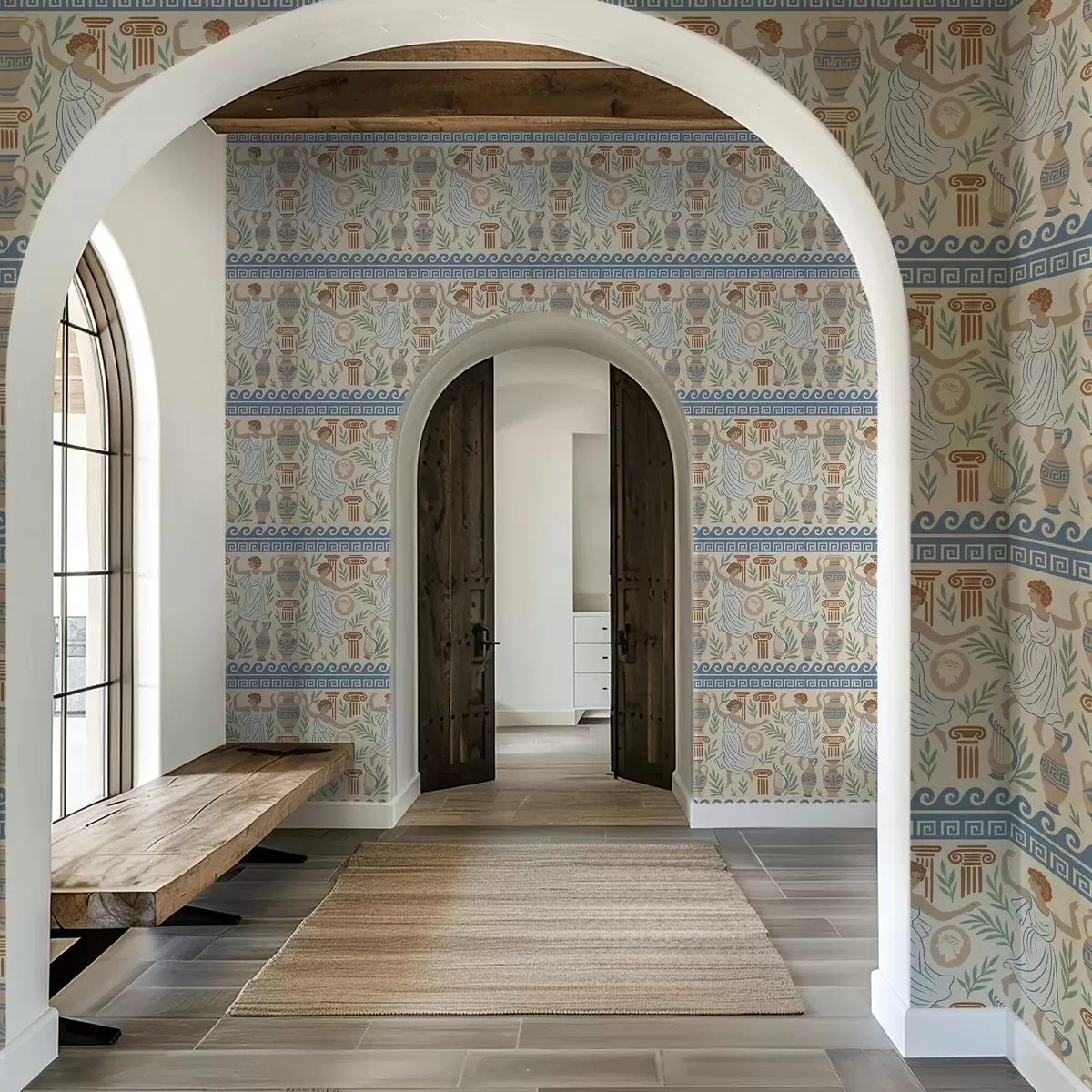 Bakgrunn Gammelgresk ornament med figurer, vaser og søyler a00768