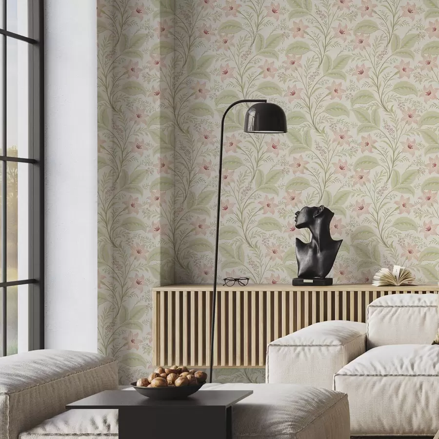 fototapeter Delikate blomster og blader i pastellfarger a00771