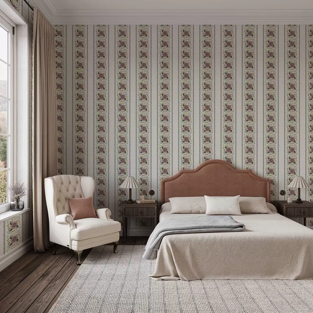 Bakgrunn Vertikale blomsterstriper i lilla-blå toner a00809