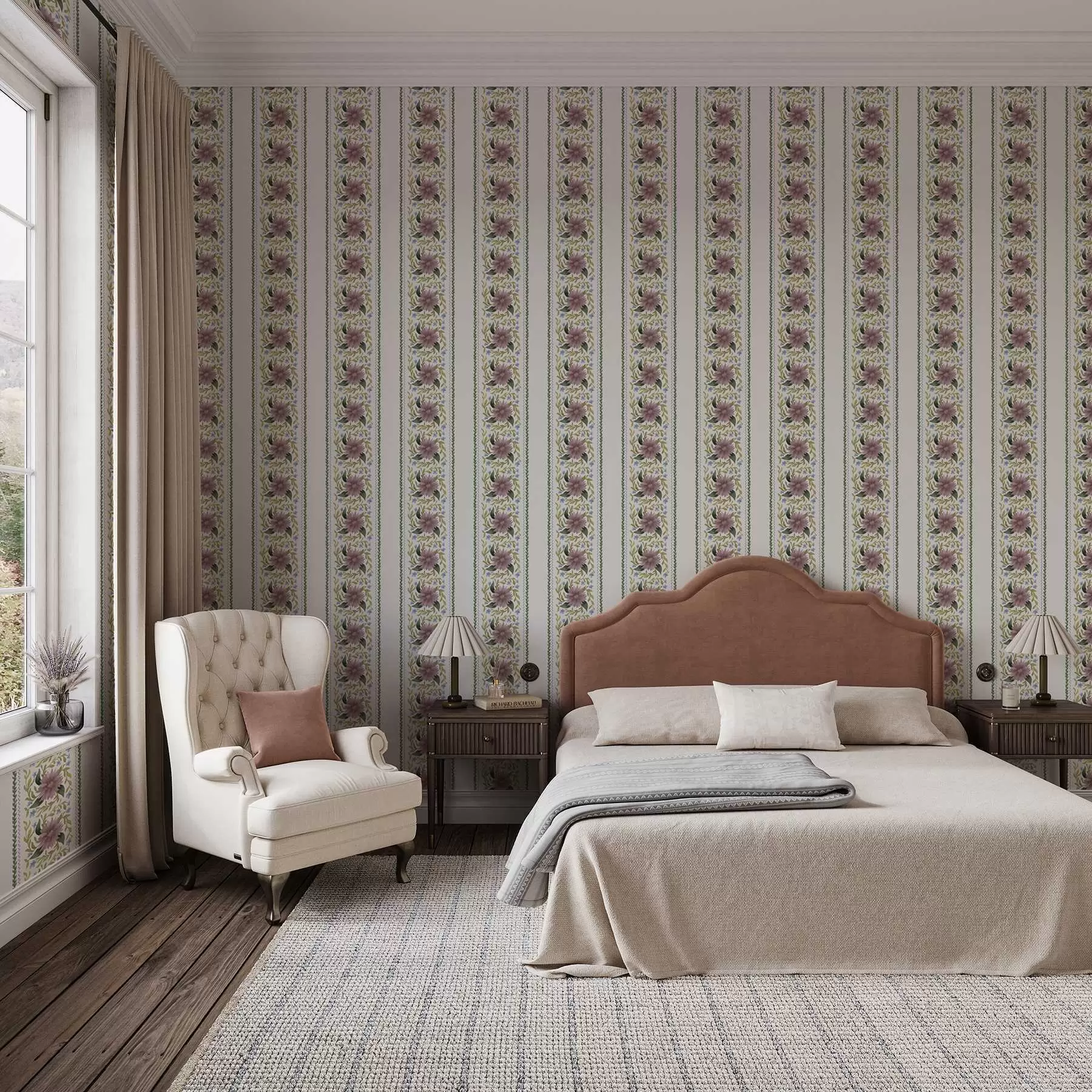 fototapeter Vertikale blomsterstriper i lilla-blå toner a00809