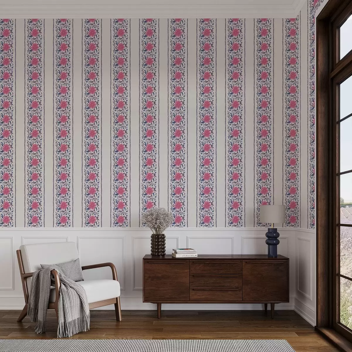 Bakgrunn Vertikale blomsterstriper i rosa-lilla toner a00810