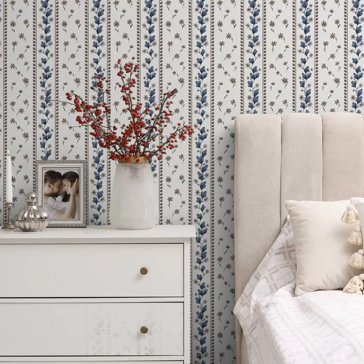 Bakgrunn Vertikale blomsterstriper i blåbrune nyanser a00811v2