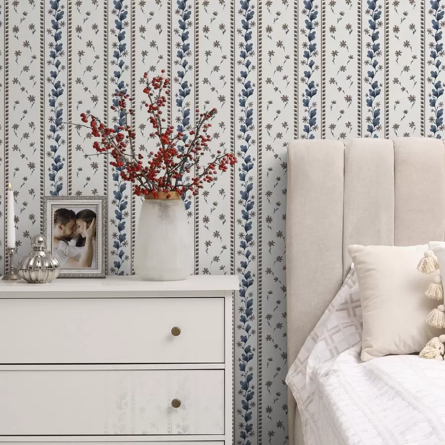 fototapeter Vertikale blomsterstriper i blåbrune nyanser a00811v2