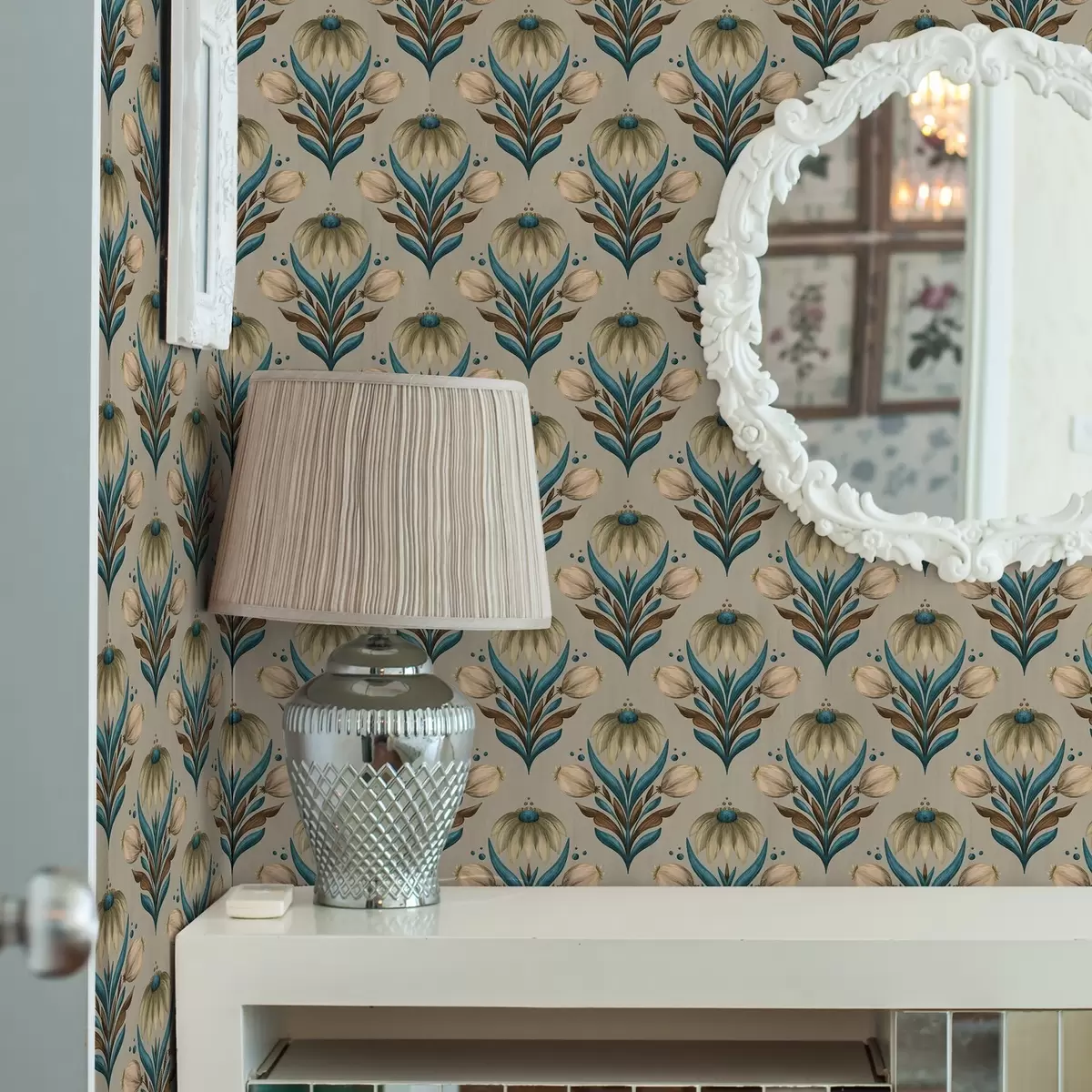 Bakgrunn Symmetrisk blomsterornament i varme farger a00812