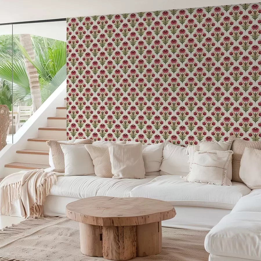 fototapeter Symmetrisk blomsterornament i rike rødgrønne toner a00812v4