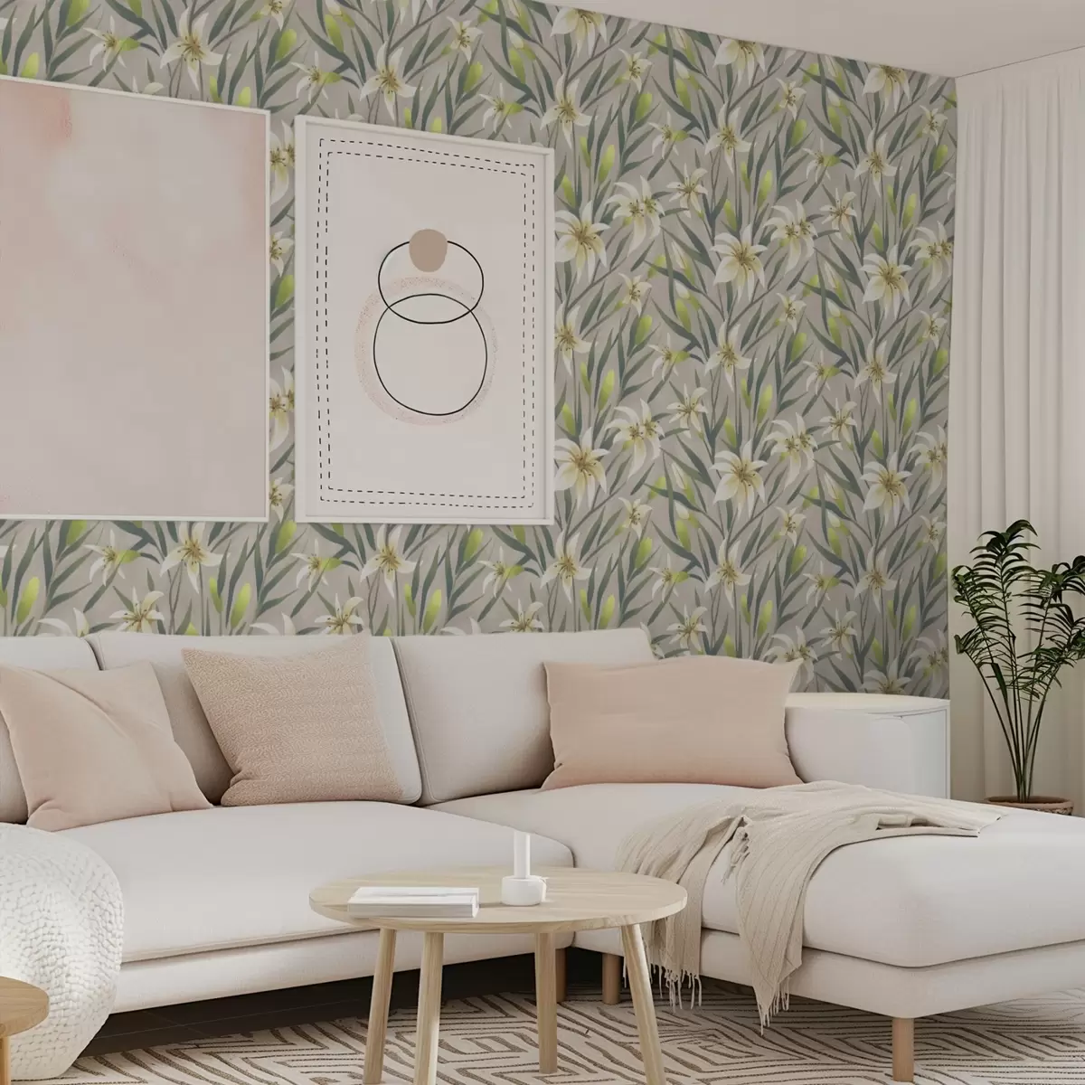 Bakgrunn Kremfargede liljer med blader på gråbeige bakgrunn a00837