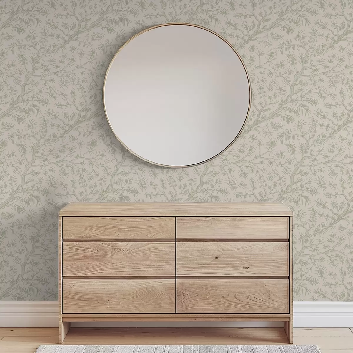 Bakgrunn Furugrener i lysegrønne toner på beige bakgrunn a00838v1