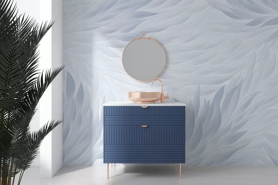 fototapeter Bølgete blader i lyseblå toner w04610v1