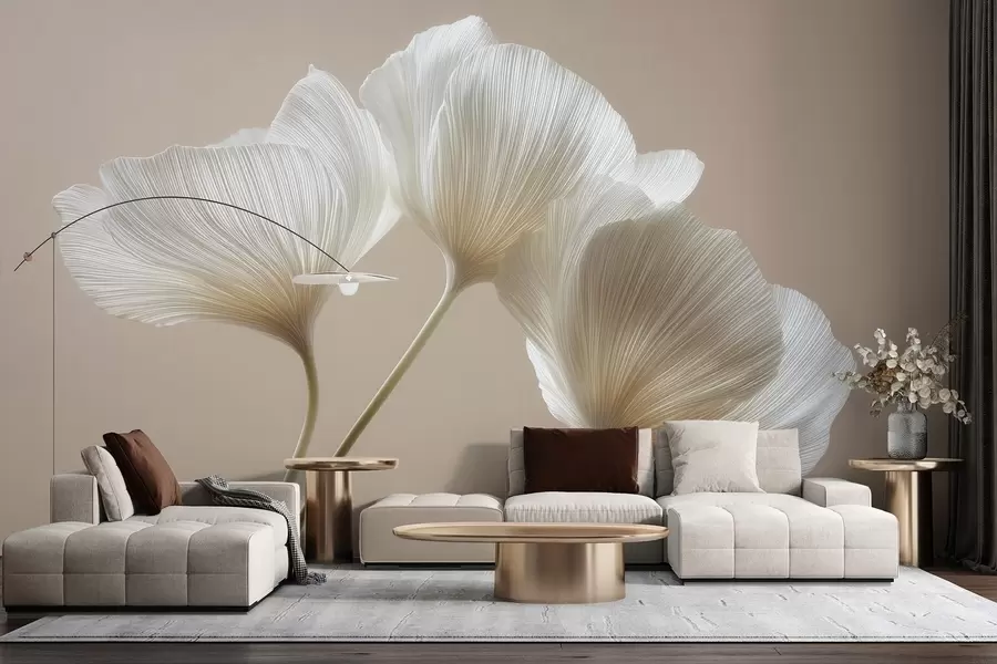 fototapeter tre delikate blomster på beige bakgrunn w04810