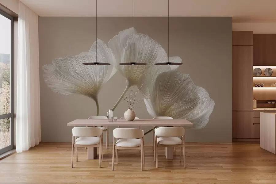 fototapeter tre delikate blomster på beige bakgrunn w04810