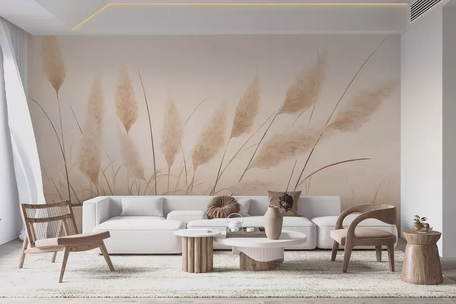 fototapeter Mykt beige pampasgress på marken w09324