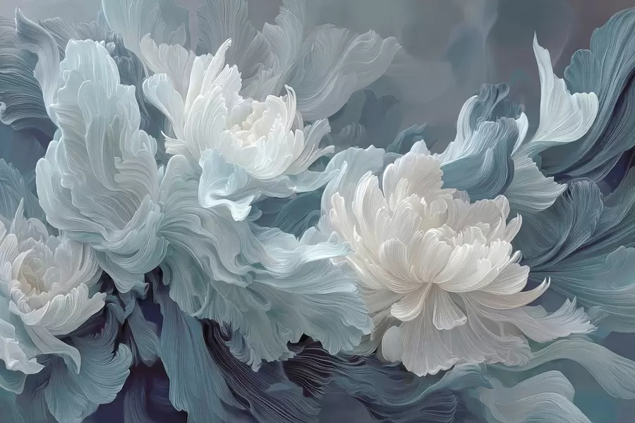 fototapeter Abstrakte blomster i blå og turkise nyanser w09452