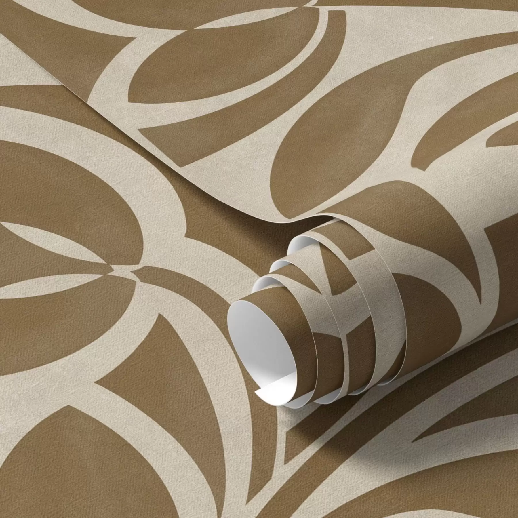 fototapeter Geometriske bladsilhouetter, karamellbrune på beige a00679