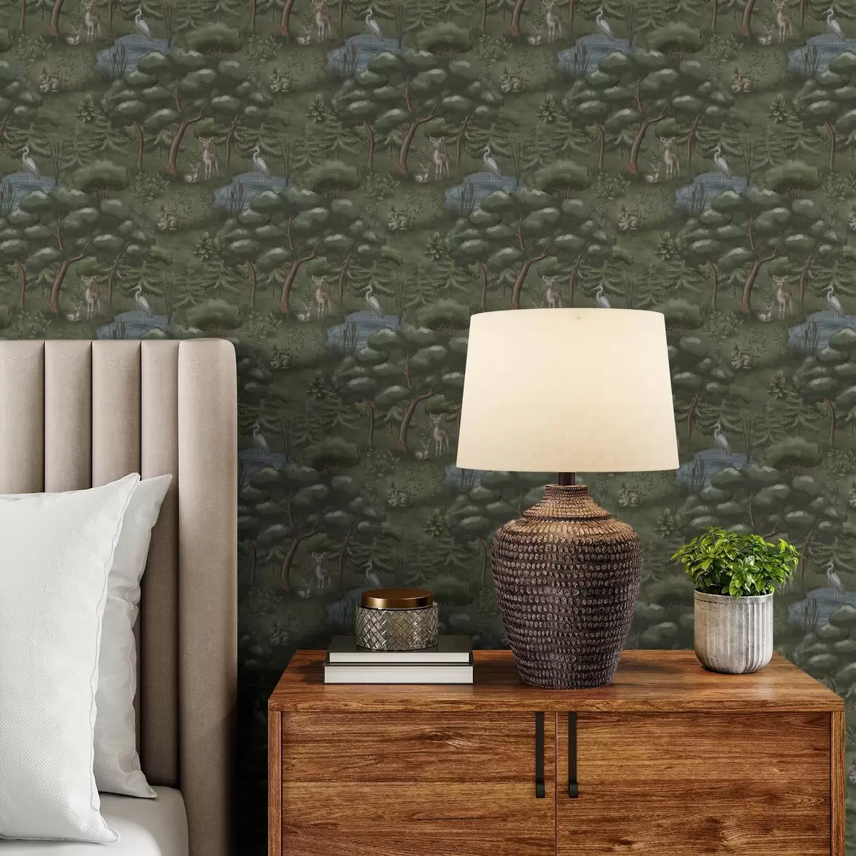 Bakgrunn Skogslysning med rådyr, kaniner og hegrer a00680