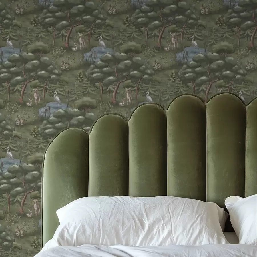 fototapeter Skogslysning med rådyr, kaniner og hegrer a00680