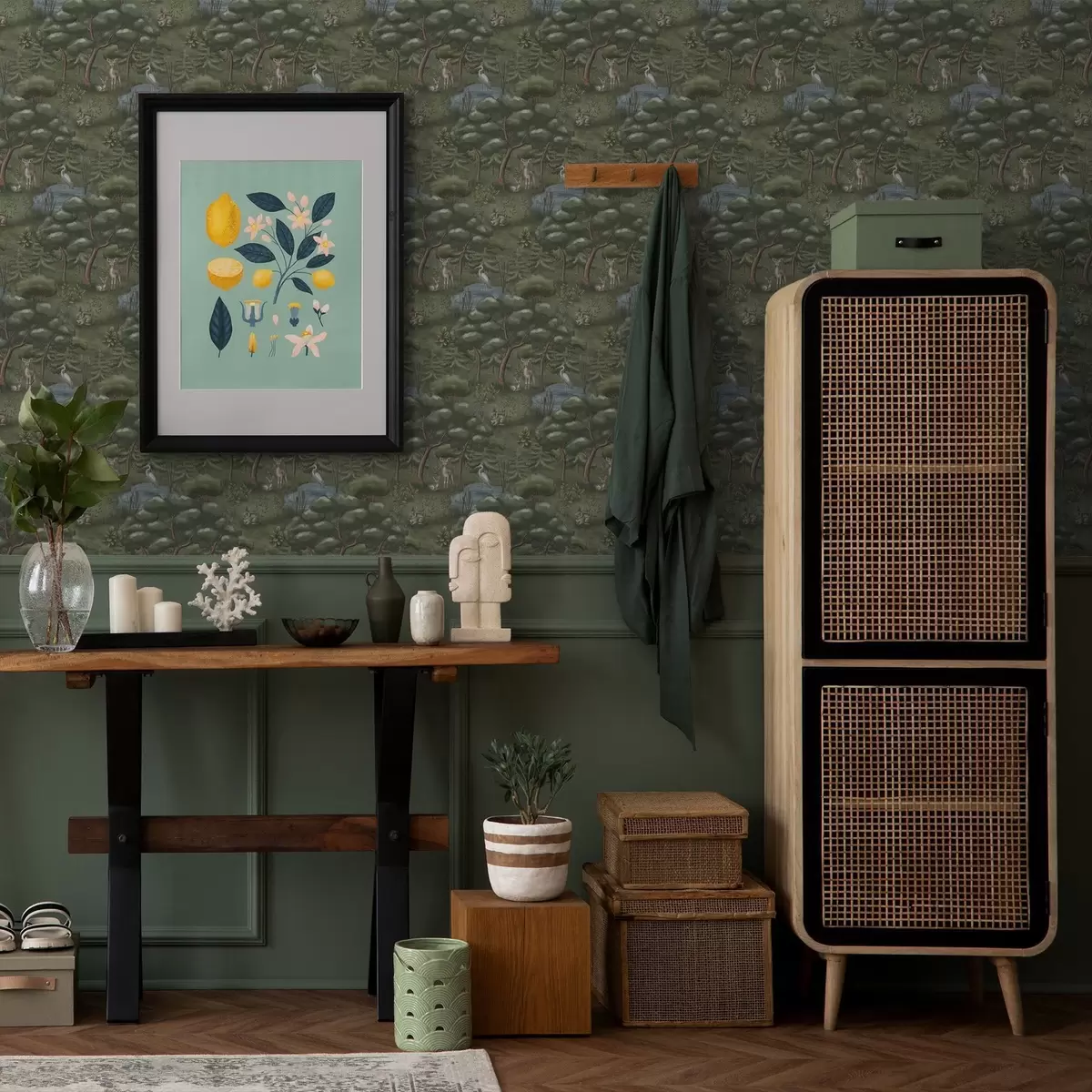 Bakgrunn Skogslysning med rådyr, kaniner og hegrer a00680