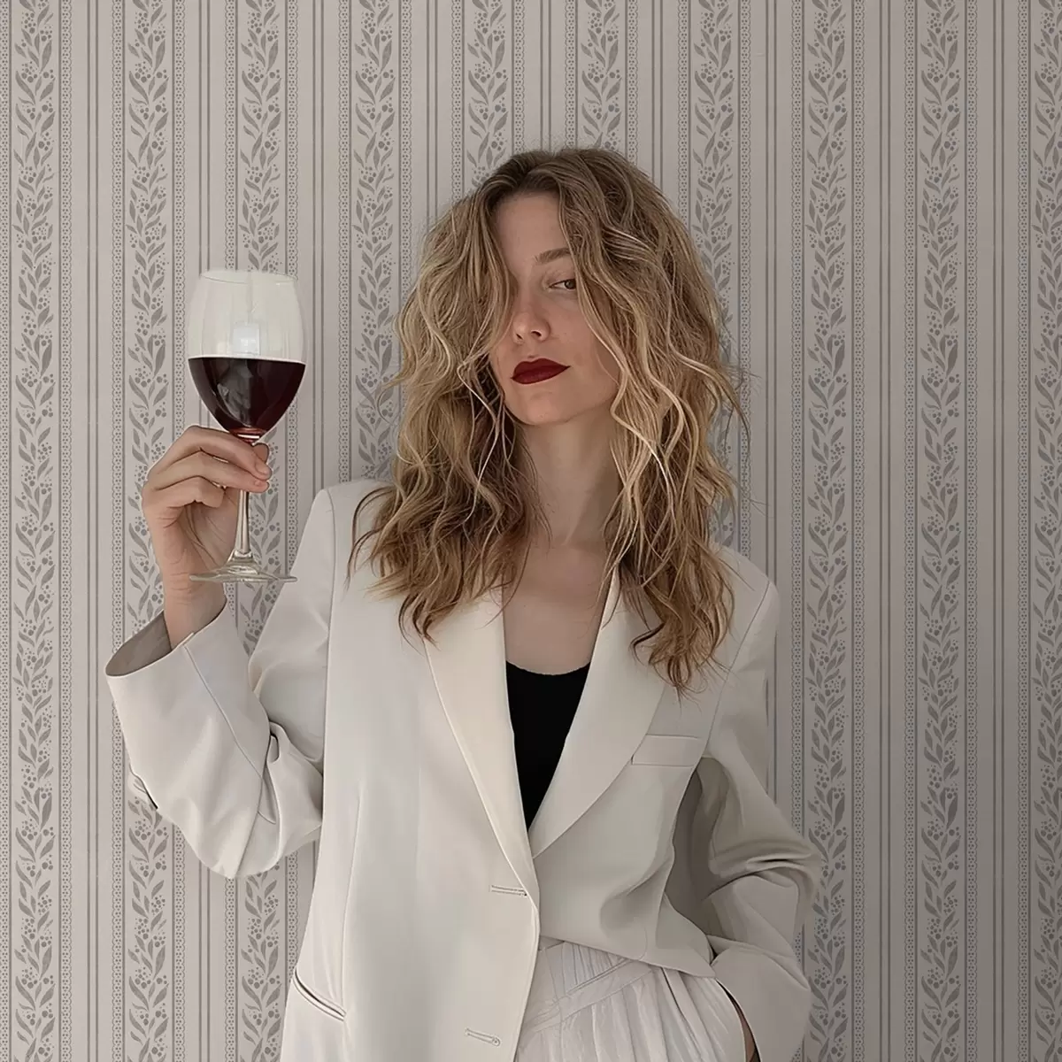 Bakgrunn Striper med blonder og gråbeige kvist a00814