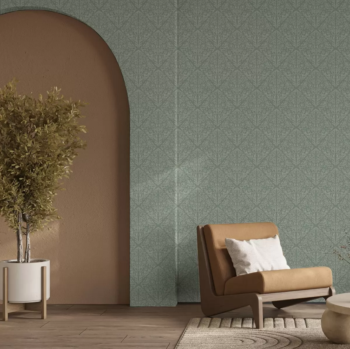 Bakgrunn Botanisk damask på mint-oliven bakgrunn a00815