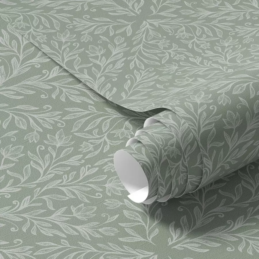 fototapeter Botanisk damask på mint-oliven bakgrunn a00815