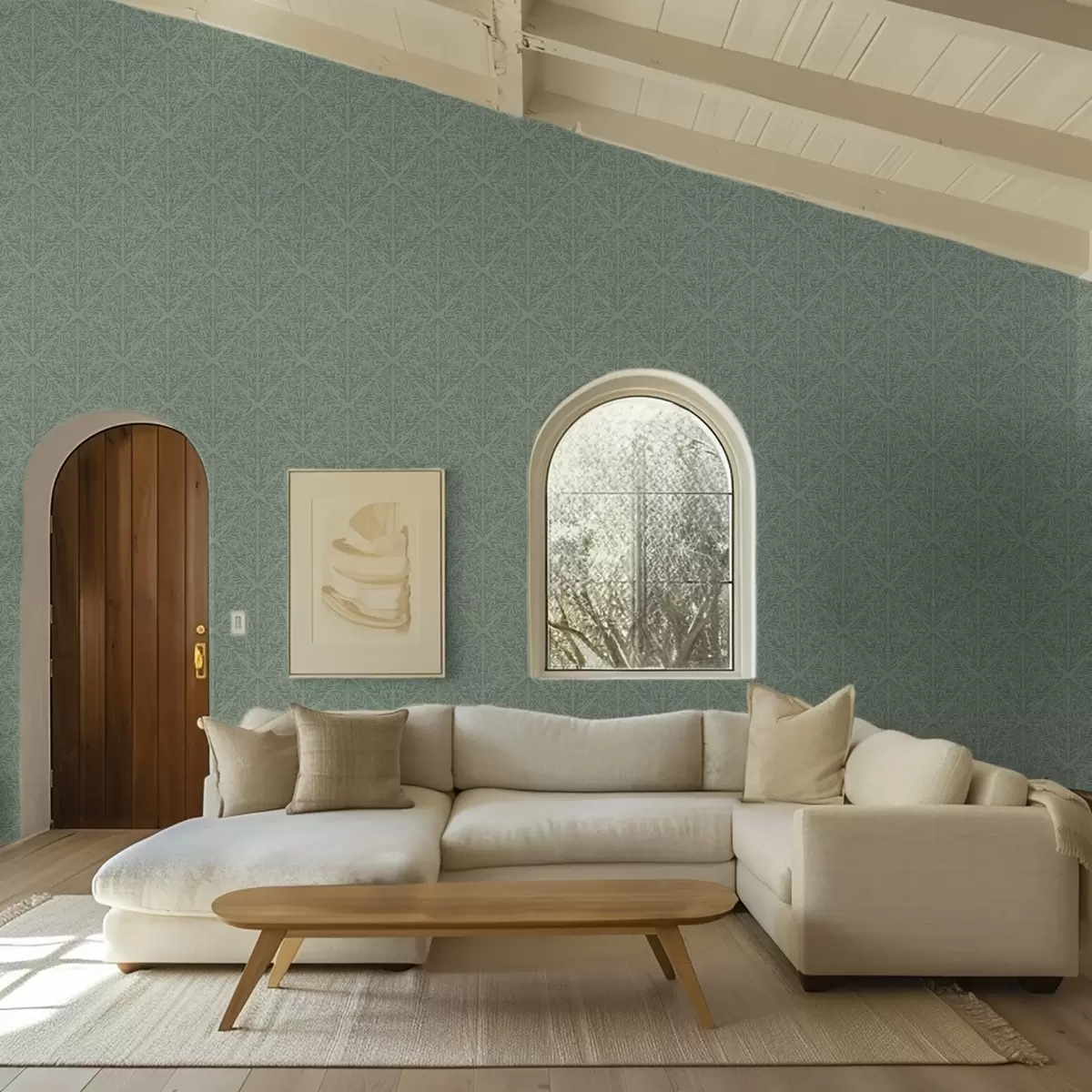 Bakgrunn Fin botanisk damask i dempet grønt a00815v1