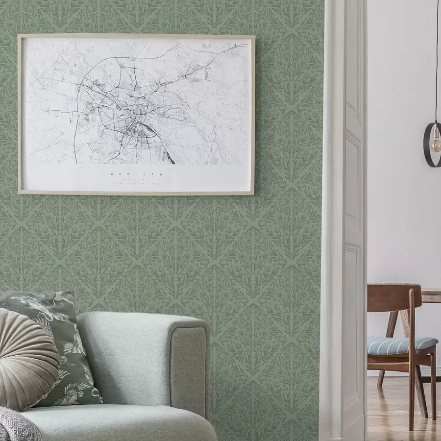 fototapeter Fin botanisk damask i dempet grønt a00815v1