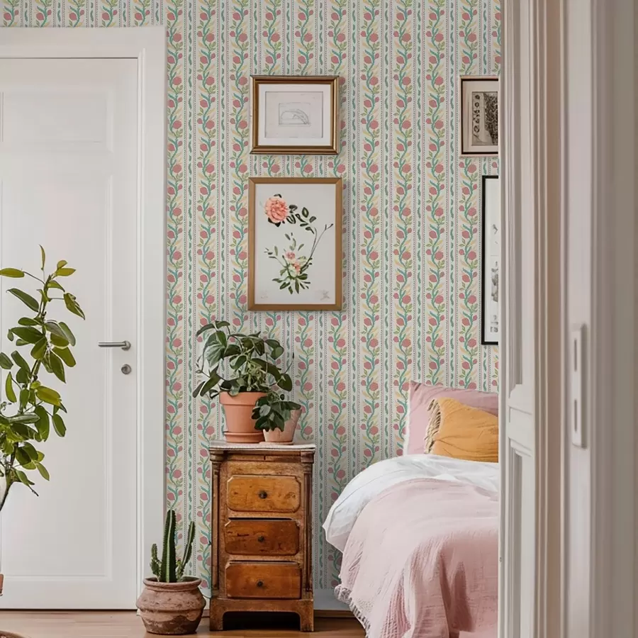 fototapeter Striper med korallknopper på lys kremfarget bakgrunn a00816v1