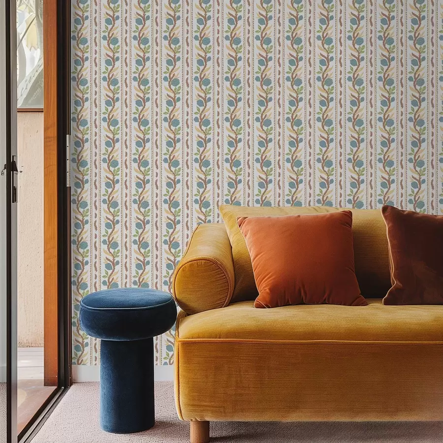 fototapeter Vertikale bukettstriper med blå blomster a00816v2