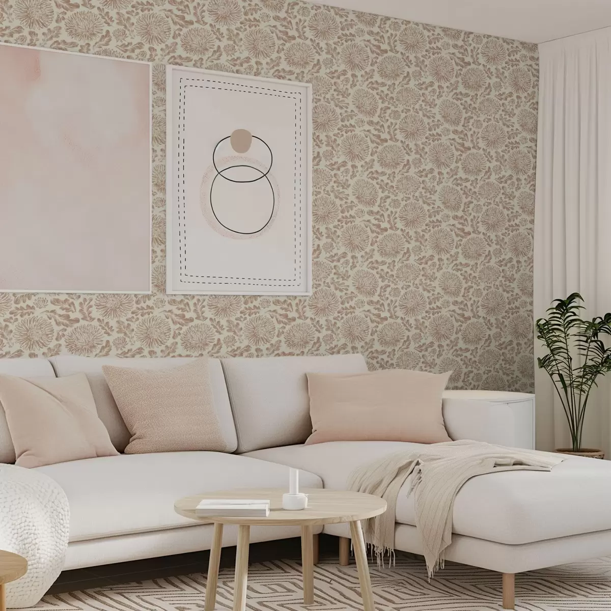 Bakgrunn Krysantemum og eikeblader i myk beige-brun farge a00840