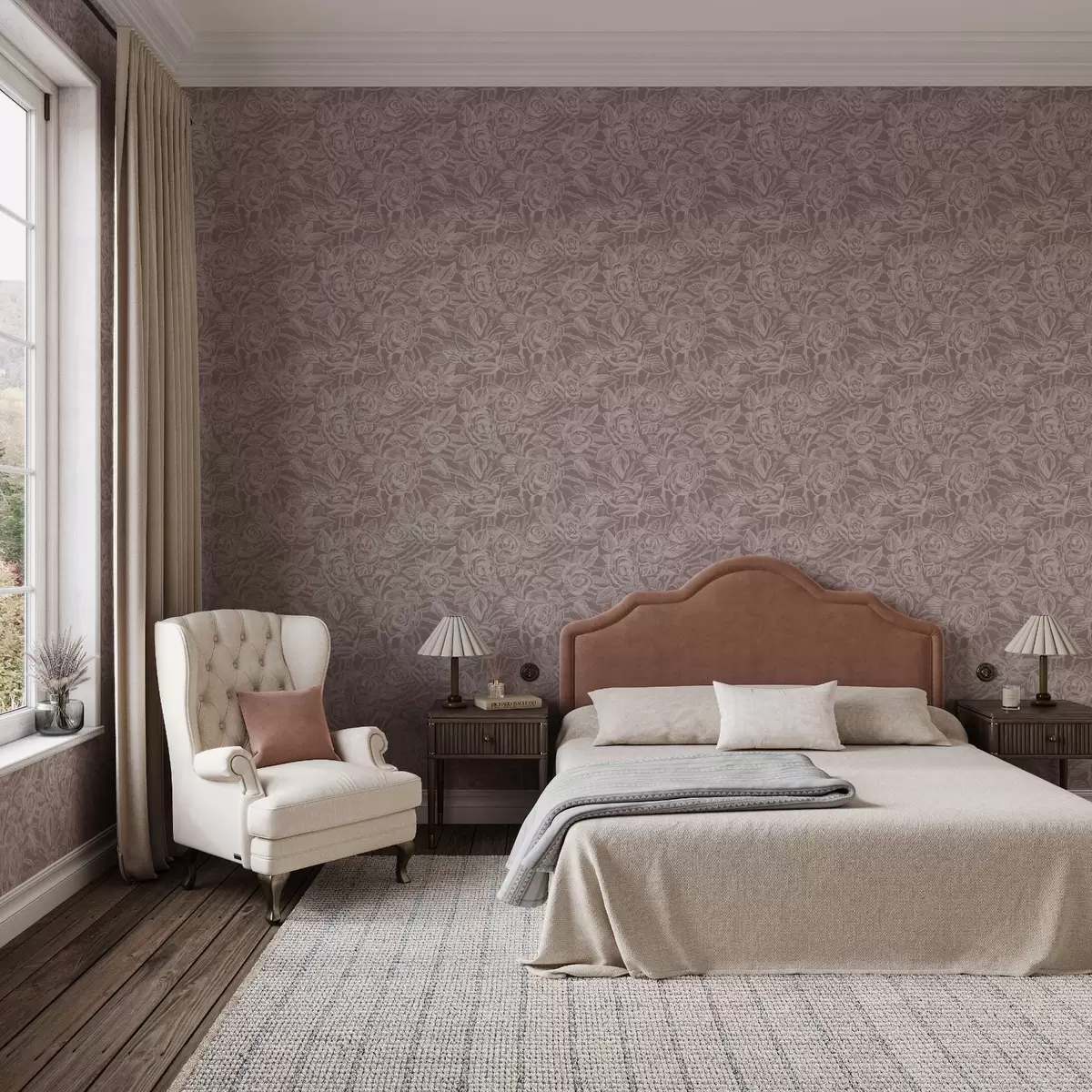 Bakgrunn Graverte roser på dyp gråbrun a00841