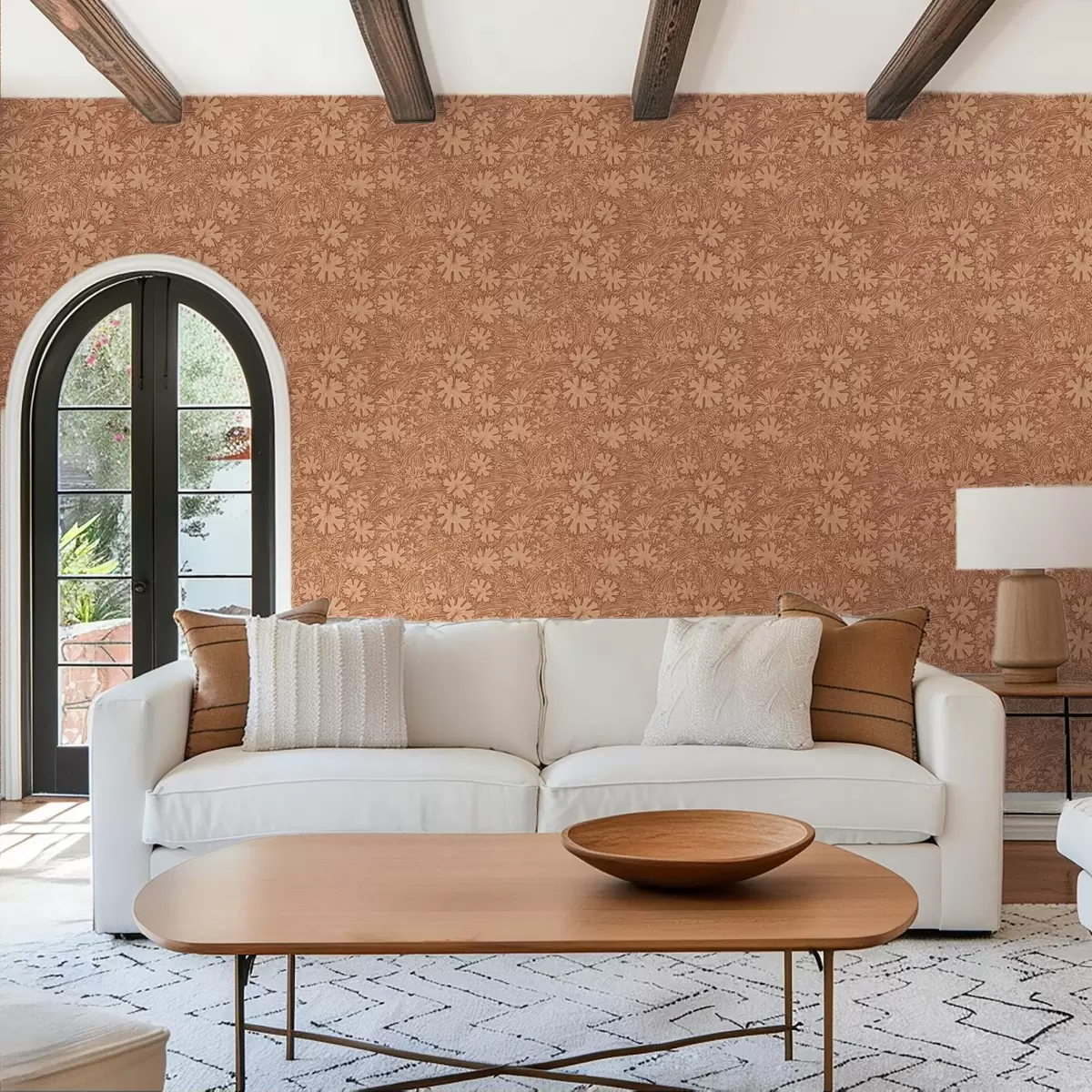 Bakgrunn Markblader og gress i en terrakotta-beige fargepalett a00847